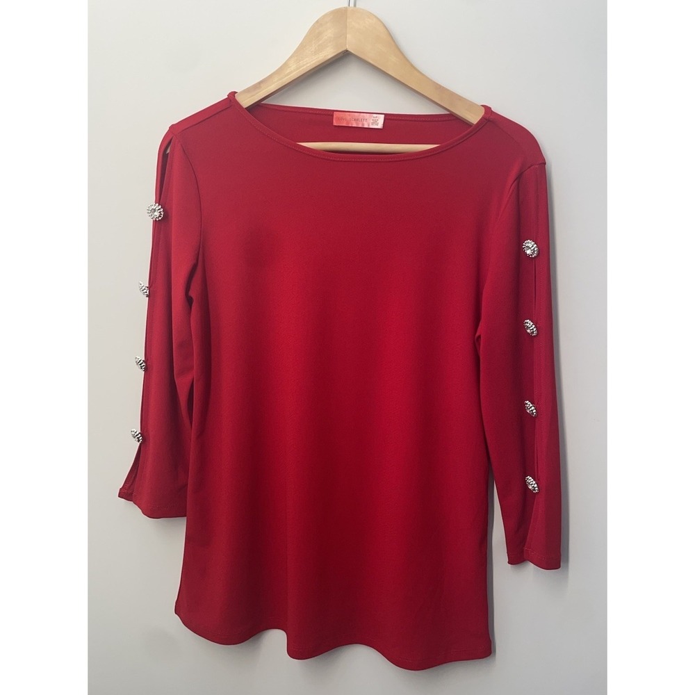 Love Scarlett Red Pullover Top Womens‎ Blouse Size Small Open Shoulder